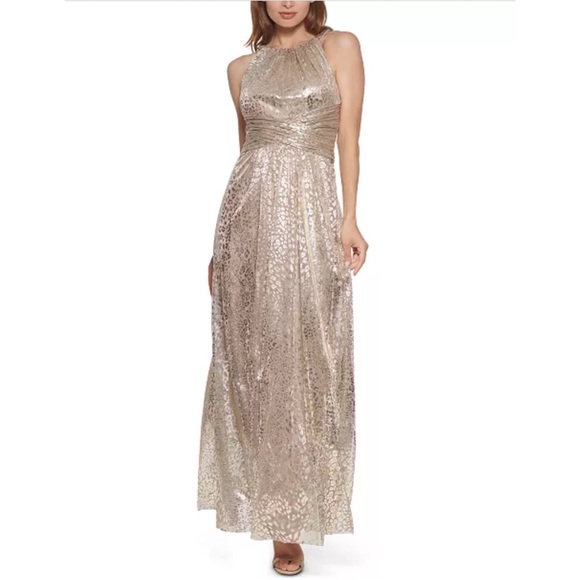 Eliza J metallic gold animal print halter gown dress - Picture 4 of 4